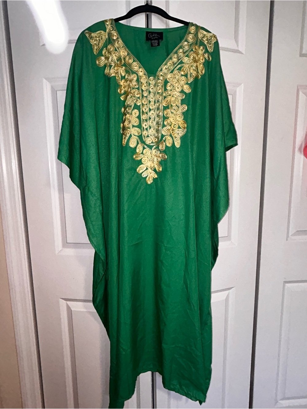 Goddess Green Kaftan with Gold Embroidery